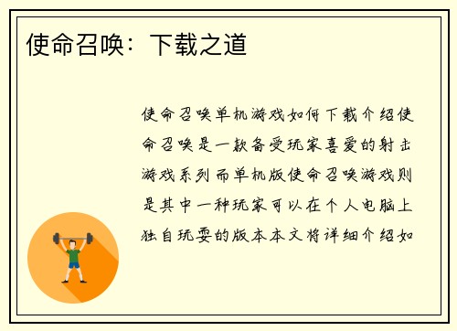 使命召唤：下载之道