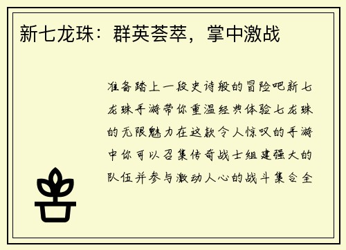 新七龙珠：群英荟萃，掌中激战
